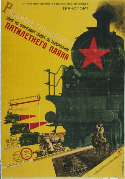 The Development of Transportation, Femårsplan-plakaten, 1929 af Gustav Klutsis
