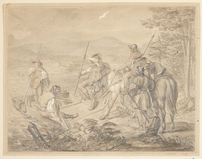 Landskab med ryttere ved en færge af Gustav Schlick