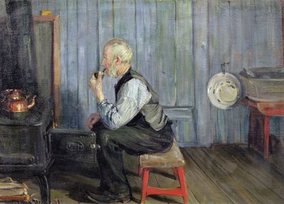 Mand i blåt køkken (olie på lærred) af Gustav Wentzel