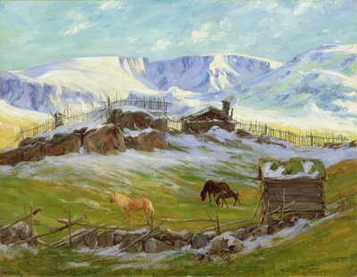 Morgensol over bjerget, Vaga (olie på lærred) af Gustav Wentzel