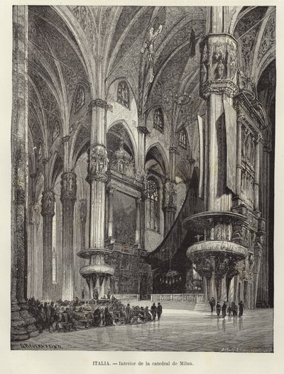 Interiør af katedralen i Milano af Gustave Bauernfeind