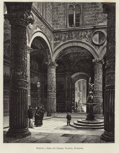 Italien - Gården til Palazzo Vecchio, Firenze af Gustave Bauernfeind