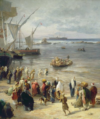 Jaffa, Rekruttering af tyrkiske soldater i Palæstina, 1888 (højre detalje af 226323) af Gustave Bauernfeind