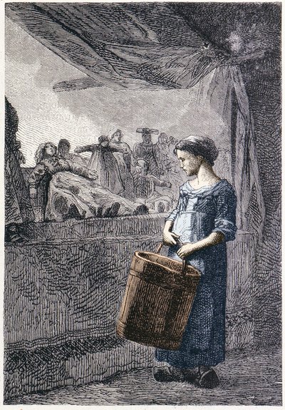 Cosette foran legetøjsbutikken - i "" Les Miserables"" af Victor Hugo, ill. af Brion, red. Hetzel og Lacroix af Gustave Brion