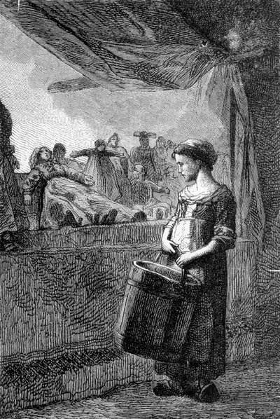 Cosette foran legetøjsbutikken - i "" Les Miserables"" af Victor Hugo, ill. af Brion, red. Hetzel og Lacroix af Gustave Brion