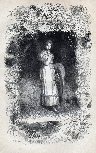Portræt af forelsket Fantine af Tholomyes - Illustration af Gustave Brion (1824-1877) til "The Miserables - First part: Fantine" af Victor Hugo (1802-1885) 1862 af Gustave Brion