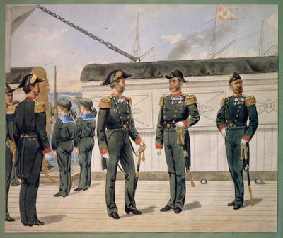 Søværnets officerer i uniform. Akvarel af Gustav Brock af Gustave Brock