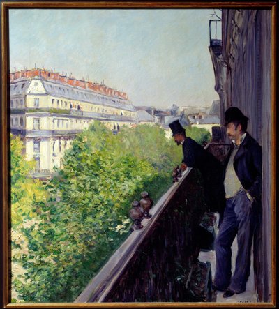 En parisisk balkon i 1880-maleri af Gustave Caillebotte (1848-1894) 1880 Dim. 0,6x0,66 m Privat samling - En parisisk balkon i 1880. Maleri af Gustave Caillebotte (1848-1894) af Gustave Caillebotte