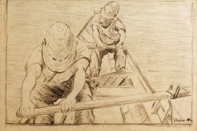 Kanoister roer på Yerres af Gustave Caillebotte