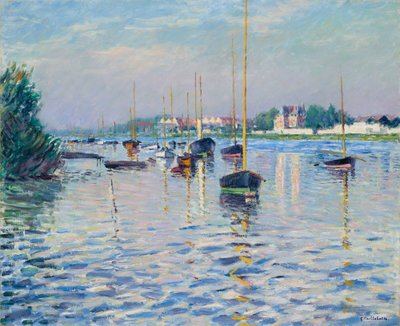 Fransk: Bateaux au mouillage sur la Seine à Argenteuil Både fortøjet på Seinen ved Argenteuil af Gustave Caillebotte