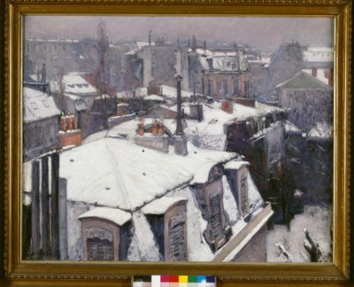 Udsigt til tage (Sneeffekt), siger Tage under sneen af Gustave Caillebotte