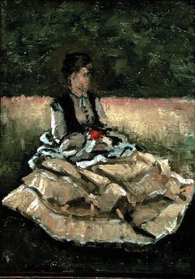 Kvinde siddende på græsplænen (olie på lærred) af Gustave Caillebotte