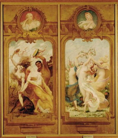 Foyer de la Danse har fire vægmalerier af Boulanger, der viser en Danse Bachique, Bacchanalia og en danse champetre, en country-dance ... (vægmaleri) af Gustave Clarence Rodolphe Boulanger