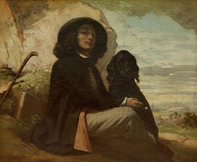 Courbet med sin sorte hund af Gustave Courbet