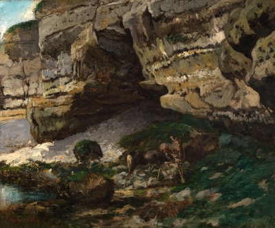 Klippelandskab med rådyr af Gustave Courbet