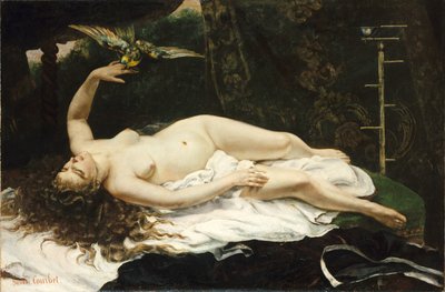 Fransk:  La Femme au perroquet Kvinde med papegøje af Gustave Courbet