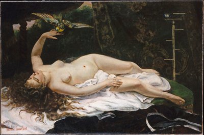 Fransk:  La Femme au perroquet Kvinde med papegøje af Gustave Courbet