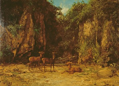 Hjorteflokke i skumringen af Gustave Courbet