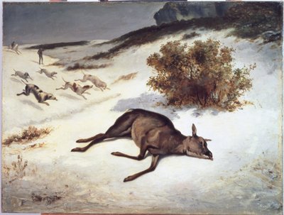 Hind tvunget ned i sneen, 1866 af Gustave Courbet