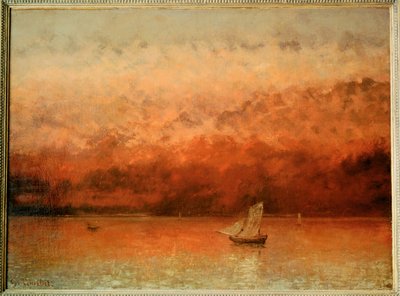 Genèvesøen ved solnedgang (olie på lærred) af Gustave Courbet