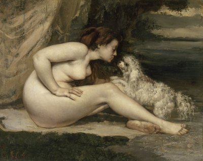 Nøgen kvinde med en hund, 1861-1862 af Gustave Courbet