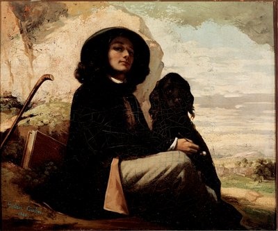 Selvportræt med sort hund af Gustave Courbet (1819-1877) 1842 af Gustave Courbet