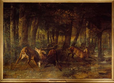 Forårsbrust, hjortekamp. Maleri af Gustave Courbet (1819-1877) af Gustave Courbet