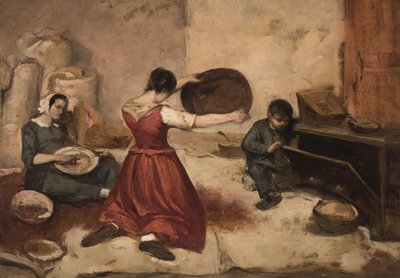 Studie til hvedesigterne ((Les Cribleuses de Blé), ca. 1855 (olie på plade på lærred) af Gustave Courbet