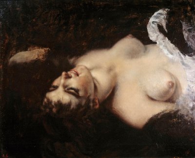 Studie til kvinden med papegøjen Modellen kunne være Joanna Hiffernan, dit Jo - Maleri af Gustave Courbet (1819-1877) af Gustave Courbet
