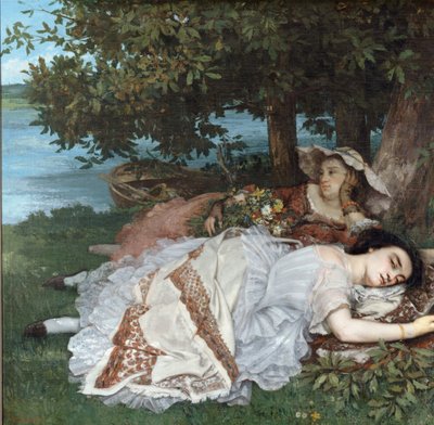 Unge damer på bredden af Seine af Gustave Courbet