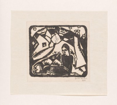 Siddende kvinde i et landskab af Gustave De Smet (signed by artist)