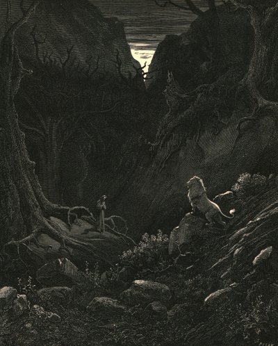 En løve kom, imod mig som det ser ud, c1890. af Gustave Dore