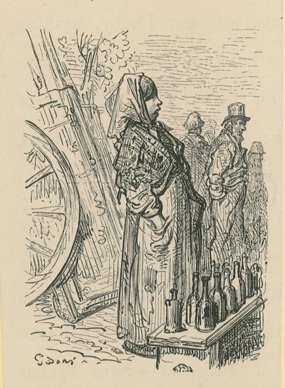 En kvinde, der sælger glasflasker af Gustave Dore