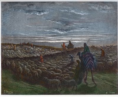 Abraham på rejse ind i Kanaans land - Abram slog sig ned i landet Kanaan - indgravering i "The Bible illustree" af Gustave Dore (1832-1883) - Indgravering fra "" The Dore Bible"" af Gustave Dore