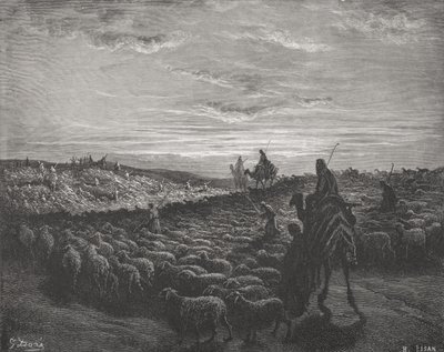 Abraham Journeying Into the Land of Canaan, 1. Mosebog 13:1-4, illustration fra Dores 