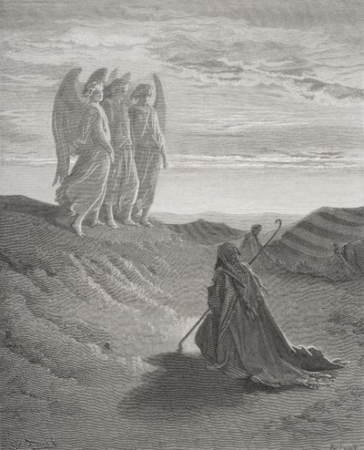 Abraham og de tre engle, illustration fra Dores 