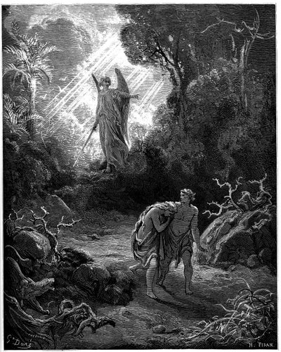 Adam og Eva jages ud af Paradiset - Illustration af Gustave Dore for The Bible. af Gustave Dore
