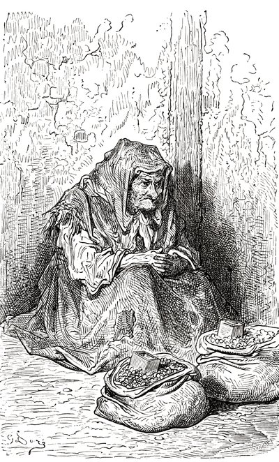 Efter en skitse af en gammel spansk kvinde af Gustave Dore. Fra Life and Reminiscences of Gustave Dore, udgivet i 1885. af Gustave Dore
