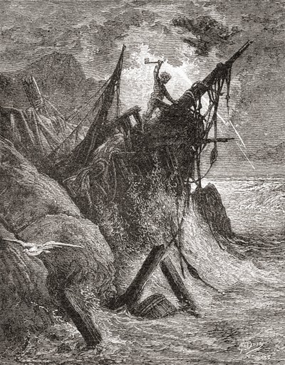 Efter et originalt værk af Gustave Dore til bogen The Toilers of the Sea af Victor Hugo. Fra Life and Reminiscences of Gustave Dore, udgivet i 1885. af Gustave Dore