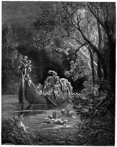 Alcina og Ruggiero som glade elskere ude at fiske af Gustave Dore