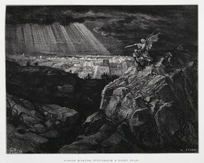En engel med Johannes Døberen foran Jerusalem, Illustration fra Dore-biblen af Gustave Dore