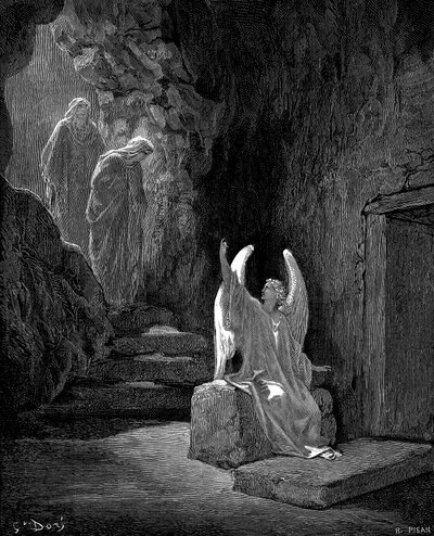 Engel, der viser Maria Magdalene og den anden Maria Kristi tomme grav, 1865-1866 af Gustave Dore