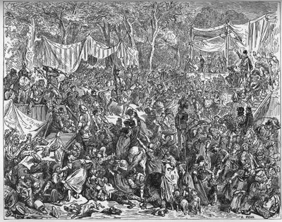 Arrivee de Don Quixote ved Camaches bryllup - fra "Don Quixote de la Mancha" af Miguel Cervantes (1547-1616) (Don Quixote) - Træsnit efter tegning af Gustave Dore af Gustave Dore