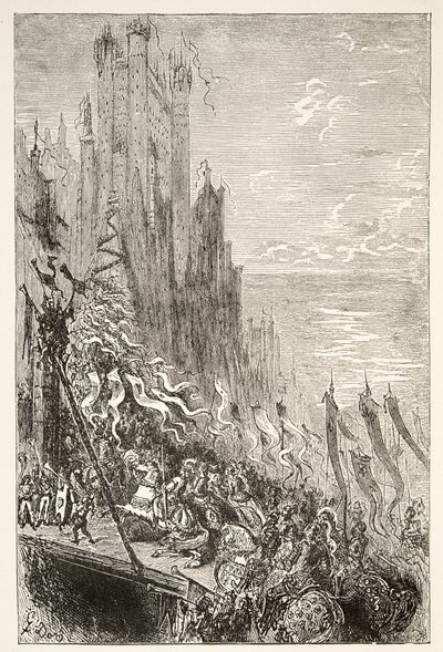 At the City of the Countess of the Fountain, fra Stories of the Days of King Arthur af Charles Henry Hanson, pub.1898 af Gustave Dore
