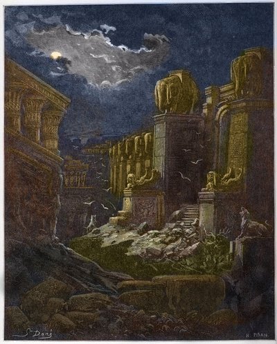 Babylons ruin - Babylons fald - Babylon i ruin (syn af Sankt Johannes) - Indgravering i "The Bible illustree" af Gustave Dore (1832-1883) - Indgravering fra "" The Dore Bible"" af Gustave Dore
