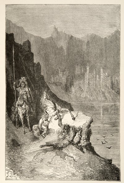 Balin Slays Sir Lanceor, fra Stories of the Days of King Arthur af Charles Henry Hanson, pub.1898 af Gustave Dore