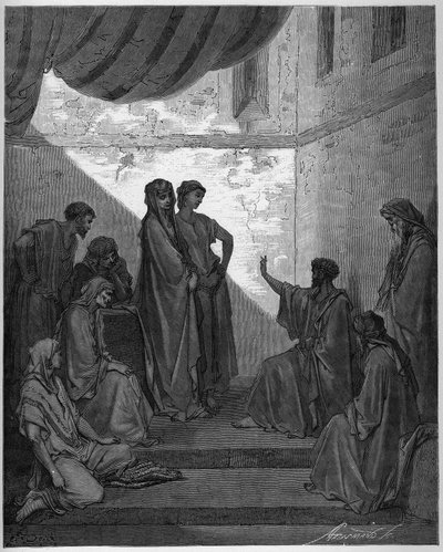 Døb af Cornelius the Centurion - Cornelius the Centurion modtager troen på Jesus Kristus, og bliver døbt af St. Peter. - Indgravering i "The Bible illustree" af Gustave Dore (1832-1883) - Gravering fra "" The Dore Bible"" af Gustave Dore
