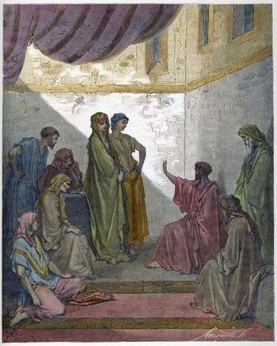 Døb af Cornelius the Centurion - Cornelius the Centurion modtager troen på Jesus Kristus, og bliver døbt af St. Peter. - Indgravering i "The Bible illustree" af Gustave Dore (1832-1883) - Gravering fra "" The Dore Bible"" af Gustave Dore