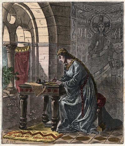 Bertrade af Montfort (1070-1117) Dronning af Frankrig (kone til Philip I, konge af Frankrig) i Fontevrault - Indgravering af Gustave Dore fra det 19. århundrede i "" National History Illustred of France fra de mest tilbagetrukne tider til i dag" 1876 - Pri af Gustave Dore