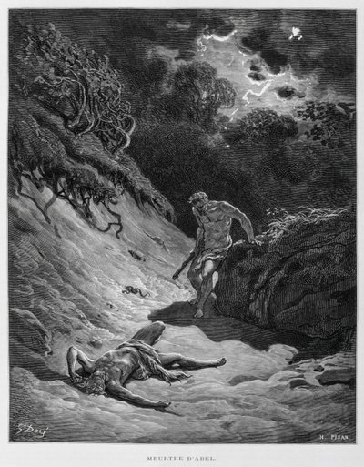 Kain dræber sin bror Abel, Illustration fra Dore-bibelen af Gustave Dore